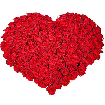Букет 101 роза в форме сердца в корзине
